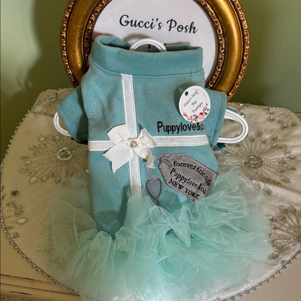Teal Dog Dress with Tulle Skirt Sniffany & Co